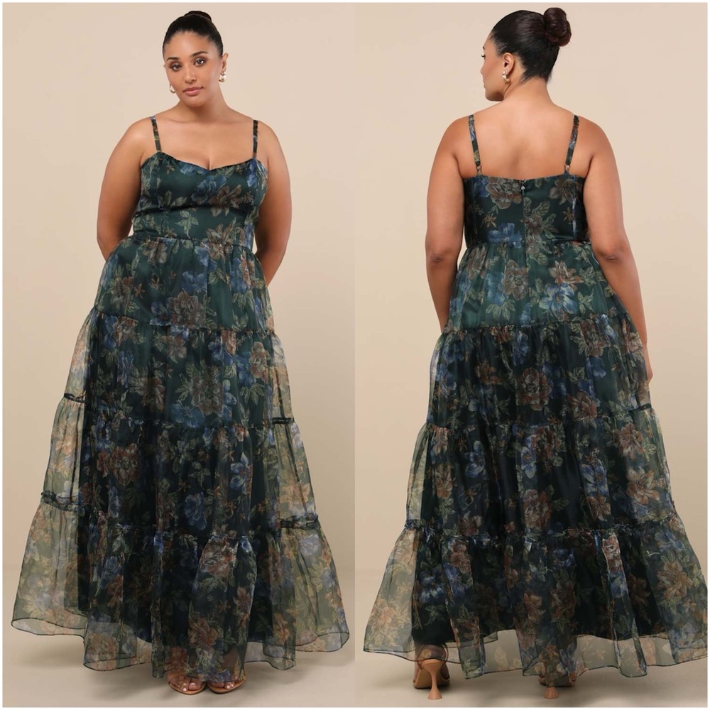 Lulu's Dark Floral Maxi Dress in Forest Green and Navy